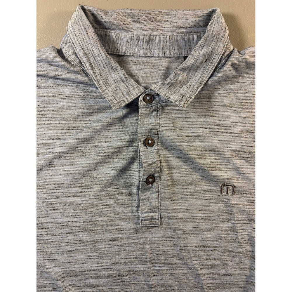 TravisMathew Polo Shirt Mens Large Blue Gray Heather Space Dye Short Sleeve Golf